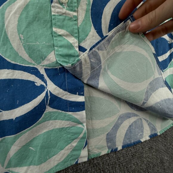 NWT J Crew Men Large Blue Geometric Beach Theme Short Sleeve Button Up Shirt - Picture 13 of 14